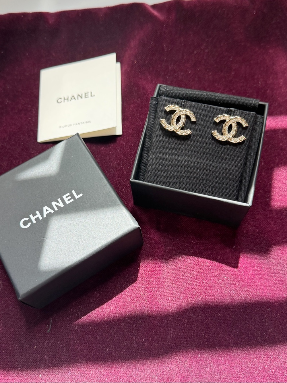 CHANEL Gold Crystal Interlocking CC Stud Earrings